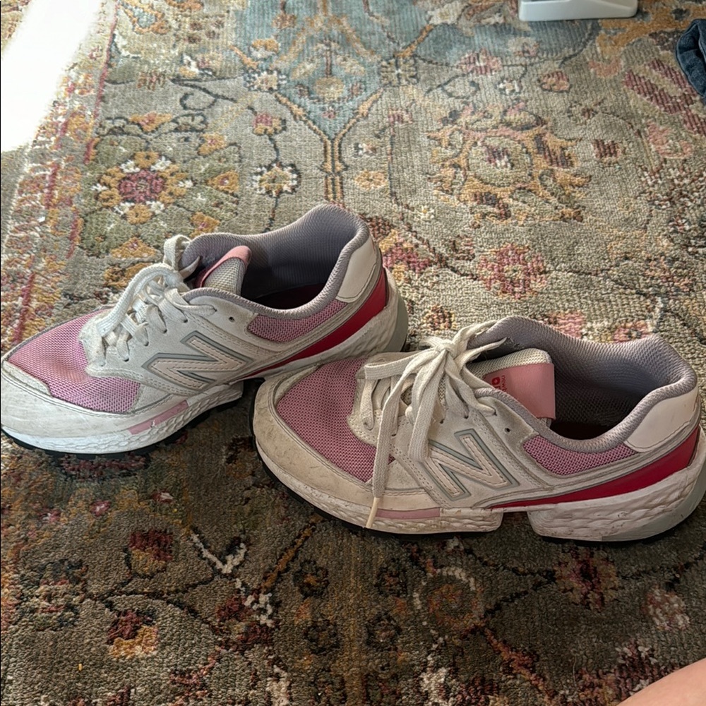 New Balance Women's Pink and White Sneakers